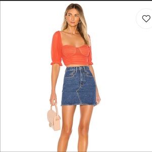 Lovers + Friends Top Ruffle Sheer Puff Sleeves Lg